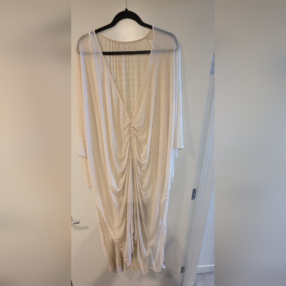 All Over Rhinestone Nude Mesh Katana 2X Caftan Cover Up - Picture 8 of 12